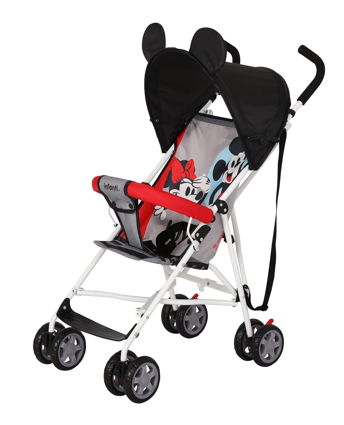 INFANTI | Carriola de Bastón Disney | Edición Mickey | Diseño Ligero y Compacto | Plegado Fácil y Correa de Transporte | Para Bebés de 6 Meses a 16 kg | Arnés de 3 Puntos | Color Gris