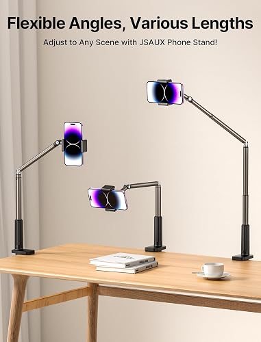JSAUX - Soporte para teléfono para computadora y Cama, Compatible con iPhone 16, 15, 14, 13, 12, Soporte para teléfono de Cuello de Cisne Flexible 360, Clip de Abrazadera de Brazo Largo Perezoso para