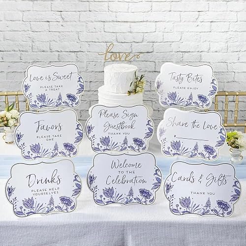Kate Aspen - Letrero de sauce azul (juego de 8), kit de decoración de fiesta, talla única (28539NA), carteles de fiesta con un estilo clásico