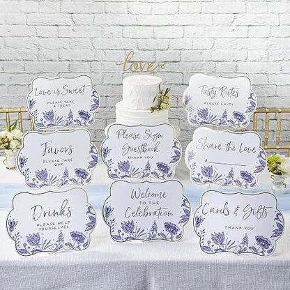 Kate Aspen - Letrero de sauce azul (juego de 8), kit de decoración de fiesta, talla única (28539NA), carteles de fiesta con un estilo clásico