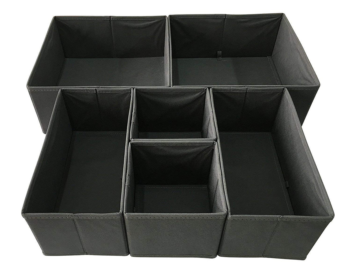 Sodynee - Caja de almacenamiento de tela plegable SCD6SBL, organizadora de armario, tocador, cubo, papeleras, compartimentos con cajones para ropa interior, sujetadores, calcetines, corbatas, bufandas, paquete de 6, gris