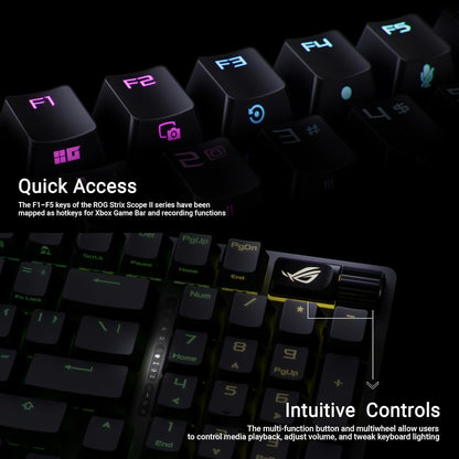 ASUS ROG Strix Scope II 96 Teclado Mecánico RGB Teclas PBT para FPS y MOBA | Inalámbrico tri-modo (2.4GHz/BT/USB-C), formato 96%, switches ROG NX Snow lineales hot-swap, teclas PBT, RGB, hasta 1500h
