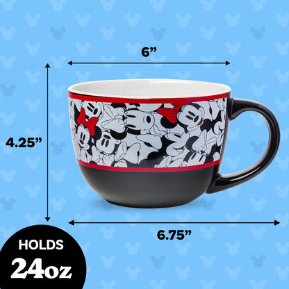 Silver Buffalo Disney's Minnie Mouse Rocks The Dots All Over Faces - Taza de cerámica (24 onzas, 24), color blanco y rojo