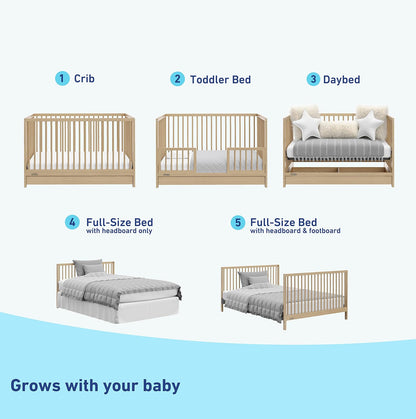 Graco Teddi Cuna convertible 5 en 1 con cajón (Natural) - Certificación GREENGUARD Gold, cuna con cajón combo, cajón de almacenamiento de tamaño completo