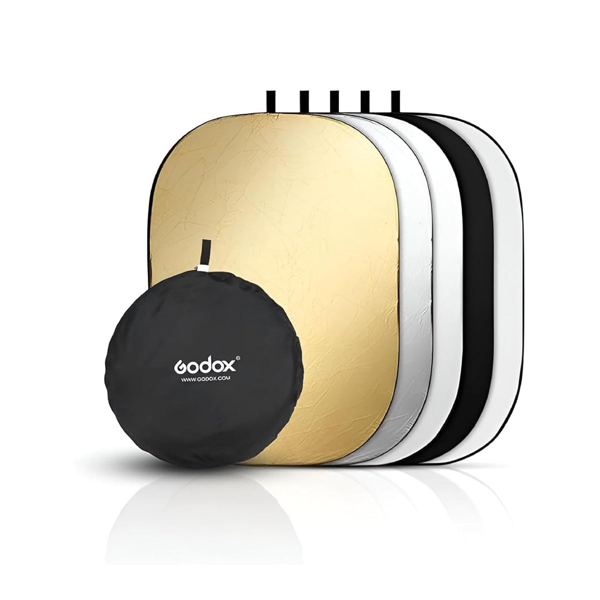 GODOX Reflector Rebotador Ovalado 5 en 1 de 120x80cm para Fotografía, Difusor de Luz Plegable con Superficies Dorado, Plata, Blanco, Negro y Translúcido, con Funda