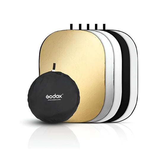 GODOX Reflector Rebotador Ovalado 5 en 1 de 120x80cm para Fotografía, Difusor de Luz Plegable con Superficies Dorado, Plata, Blanco, Negro y Translúcido, con Funda