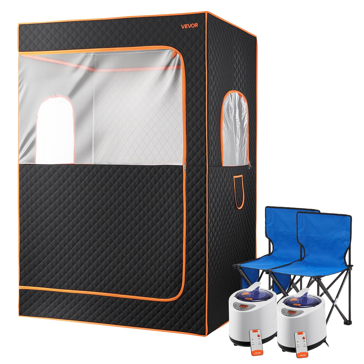 VEVOR Sauna de vapor portátil mejorada para el hogar, tienda de spa de cuerpo completo para 2 personas con vaporizador, 2 sillas plegables, control remoto y 2 cajas de aceites esenciales