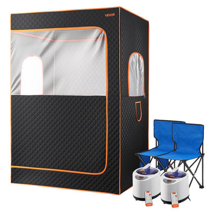 VEVOR Sauna de vapor portátil mejorada para el hogar, tienda de spa de cuerpo completo para 2 personas con vaporizador, 2 sillas plegables, control remoto y 2 cajas de aceites esenciales