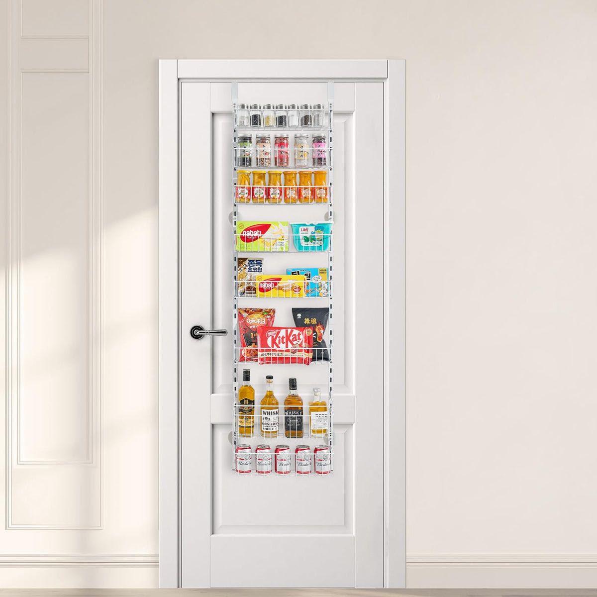 VEVOR Estante de Almacenamiento para Colgar Puerta 8 Niveles Organizador de despensa para puerta 42 x 18 x 164 cm Estante de Especias Colgante de Acero para Hogar, Cocina, Lavadero, Baño, Blanco