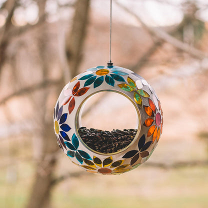 Comedero Colgante de Vidrio para pájaros en el Patio Trasero, Multicolor, para pájaros, para Exteriores, comedero de Mosaico, Forma Redonda, comedero Salvaje