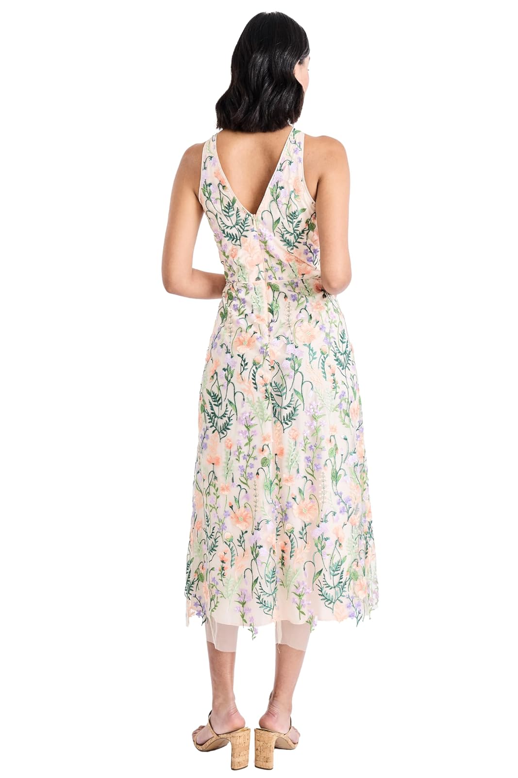 Maggy London Women's Floral Embroidered Halter Midi Dress with Back V-Neck