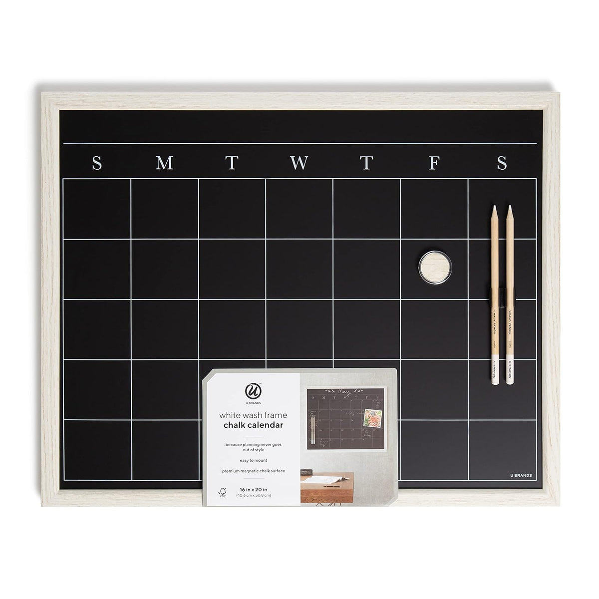U Brands - Juego de pizarras blancas con marco de lavado blanco, suministros de oficina, con imán, lápices de gis, 40,6 x 50,8 cm, 4 piezas