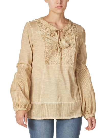 Vintage America Blues Tika - Blusa de Punto con Corbata Frontal Lavada Blusa para Mujer