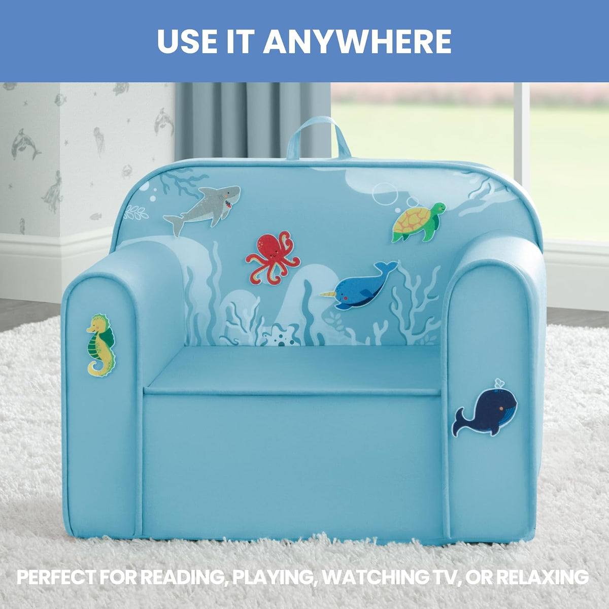Delta Children Silla Infantil Cozee Mix & Match con Parches Intercambiables - Diseño: Mundo Submarino