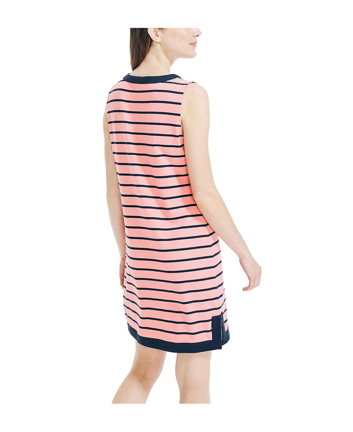 Nautica Vestido Polo de algodón elástico sin Mangas con Cuello en V y Rayas Breton Vestido informalMujer
