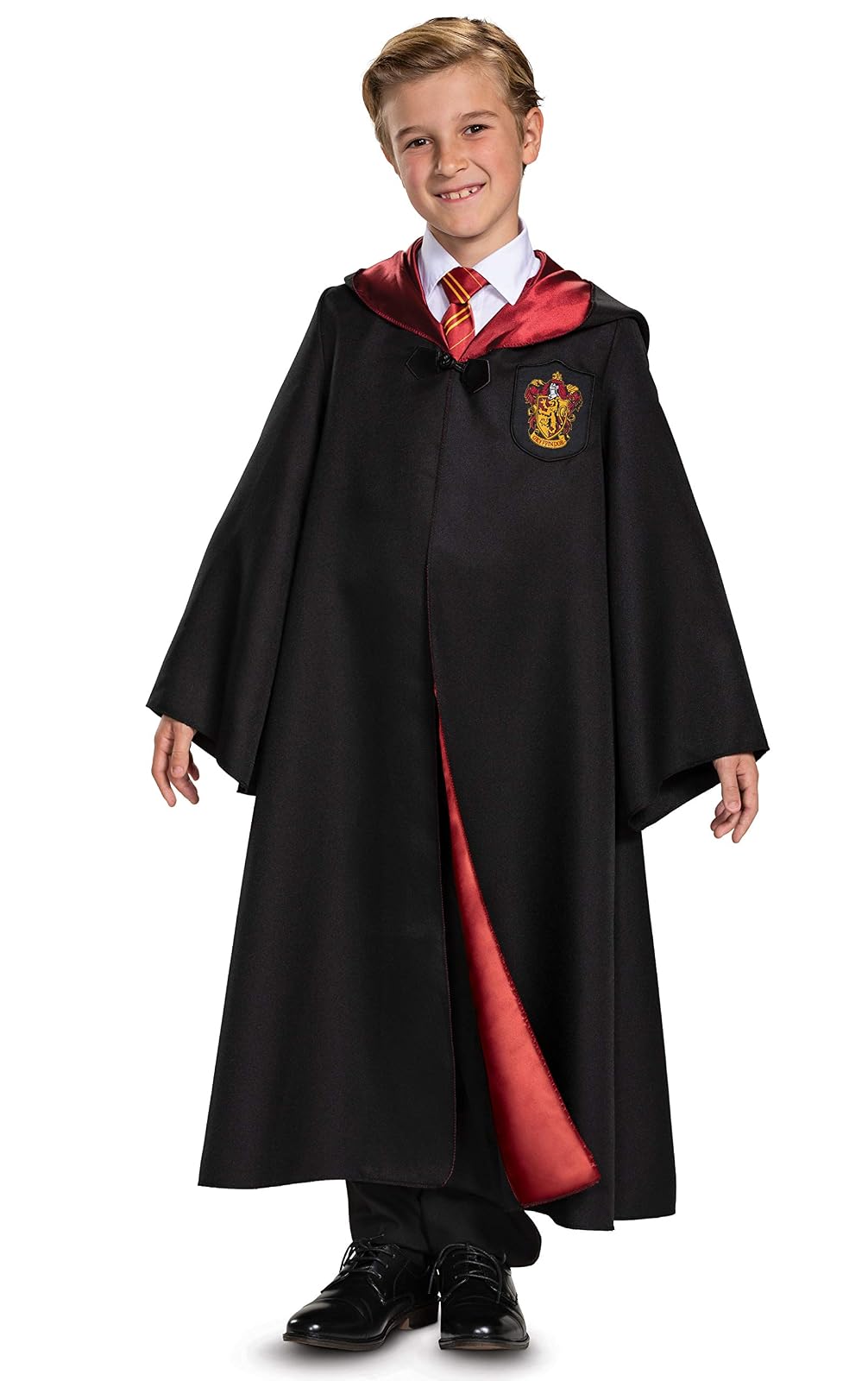 Disfraz de Harry Potter Gryffindor, bata oficial de Hogwarts Wizarding World, accesorio de vestir de lujo para niños, talla S (4-6), negro y rojo - Gryffindor - Pequeño (4-6)