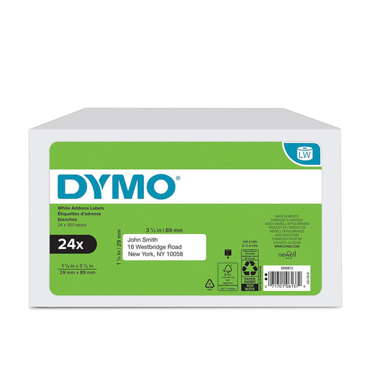 DYMO - Etiquetas de dirección de correo LW auténticas para impresoras de etiquetas DYMO (1-1/8" x 3-1/2", 24 rollos de 350 (8400 en total)