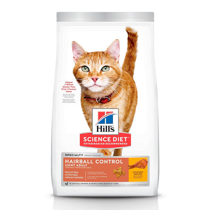 Hill's Science Diet Light Croquetas Control Bolas Pelo para Gato 3.2Kg | Croquetas Hill's para gato, pollo real, control de peso, músculos magros, fibras naturales de saciedad
