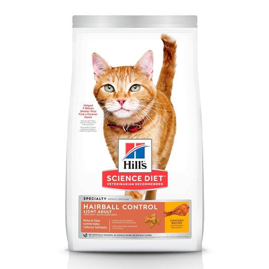 Hill's Science Diet Light Croquetas Control Bolas Pelo para Gato 3.2Kg | Croquetas Hill's para gato, pollo real, control de peso, músculos magros, fibras naturales de saciedad