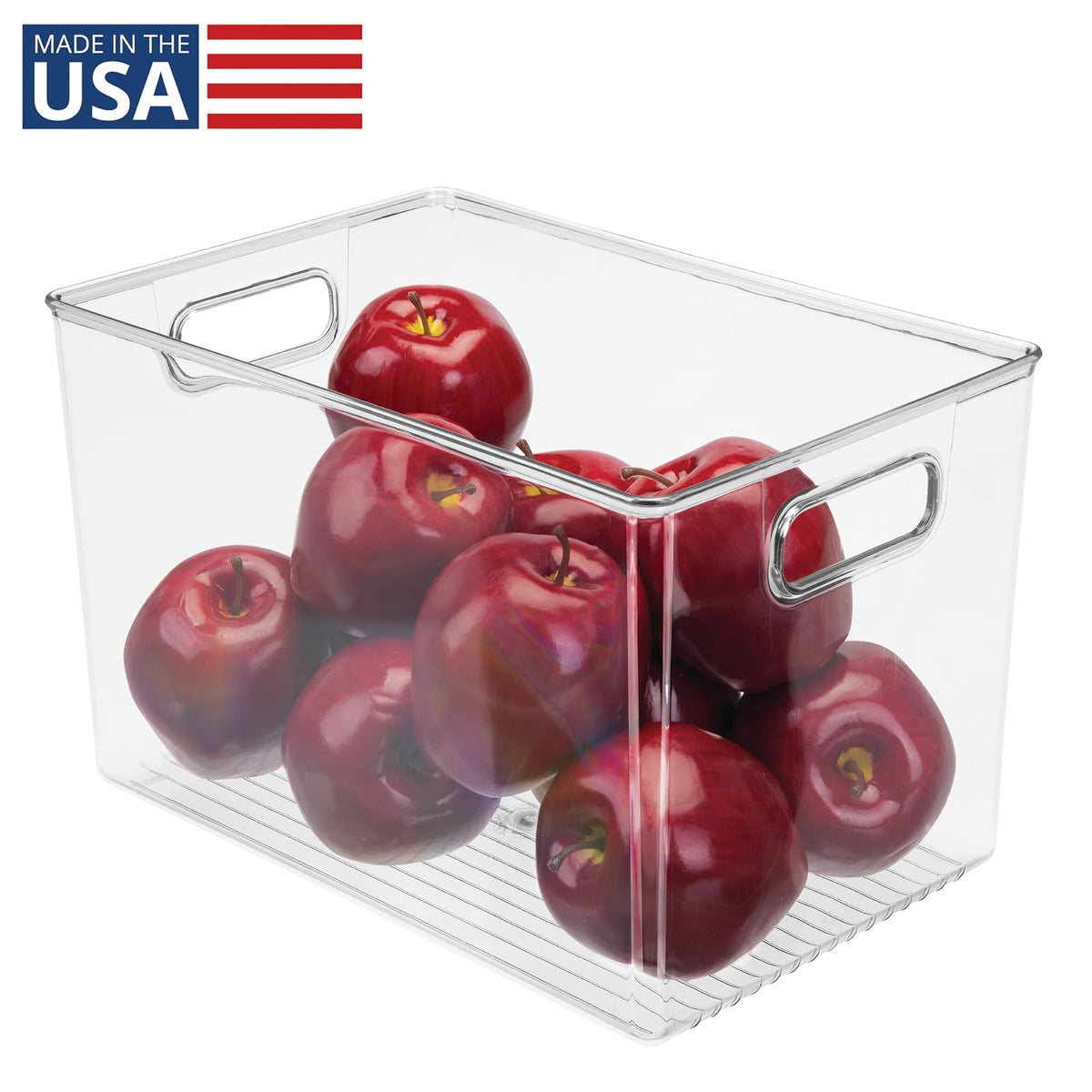 iDesign Linus - Contenedor de almacenamiento profundo de plástico sin BPA con asas, 12 x 8 x 7.7 pulgadas, transparente