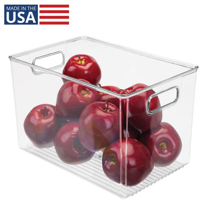 iDesign Linus - Contenedor de almacenamiento profundo de plástico sin BPA con asas, 12 x 8 x 7.7 pulgadas, transparente
