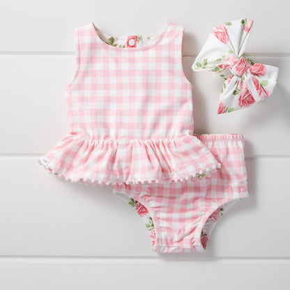 Mud Pie Traje de baño Reversible Rosa Traje DE BAÑO Reversible Rose para Bebé-Niñas