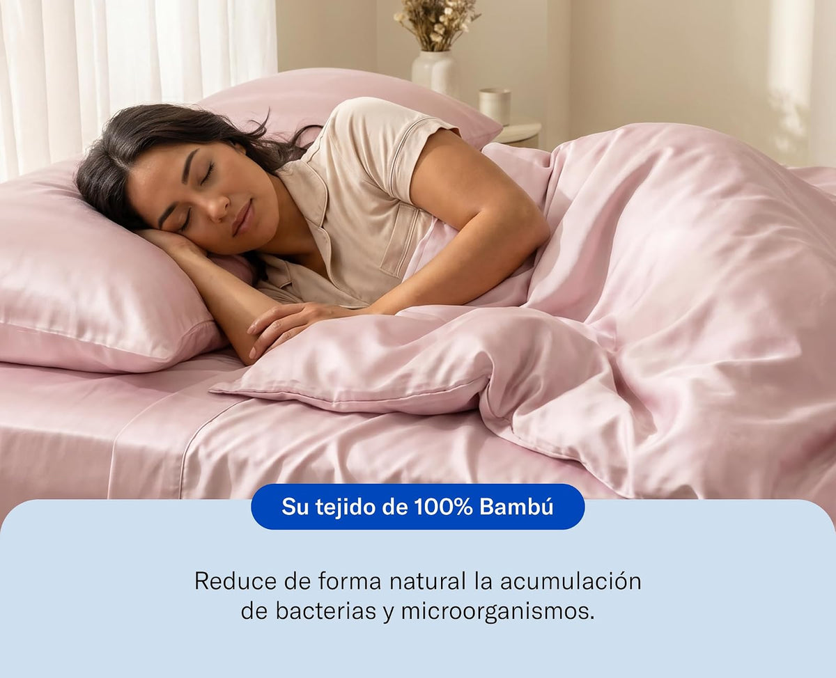 Luuna Juego de Sábanas Matrimonial de Bambú 300 Hilos, 1 Juego de 4 Piezas, Suaves, Frescas, Transpirables y Resistentes, Alta Calidad, Marca Mexicana (Rosa)