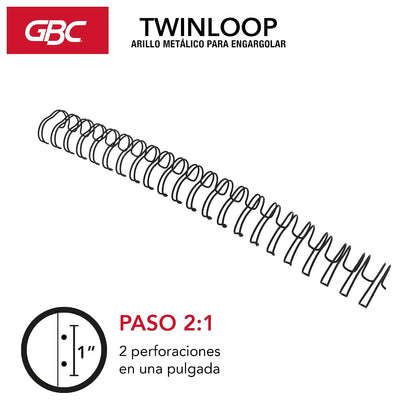 GBC Arillo Metálico Twin Loop 2:1-3/4" para Engargolar, Color Negro, Paquete con 20 Piezas. P7236