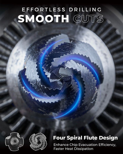 AugTouf Broca de Paso de Cobalto con Cuatro Espirales, Vástago Hexagonal 1/4" para Metal