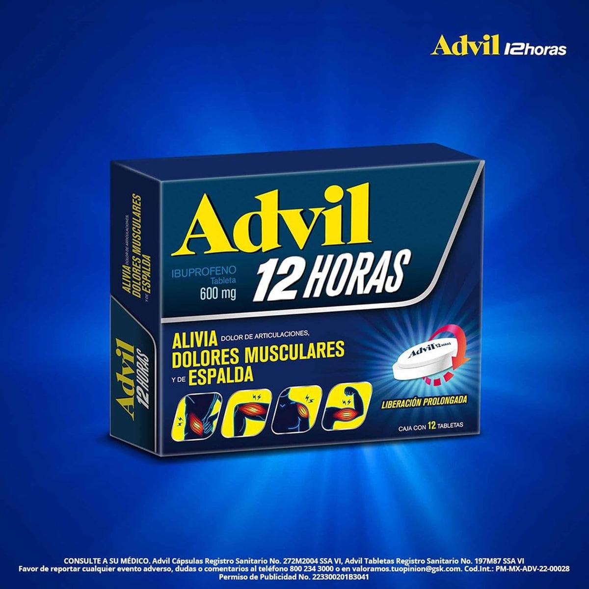 Advil 12 Horas Analgésico 600mg, Liberación Prolongada para Dolores de Articulaciones y Musculares, 12 tabletas
