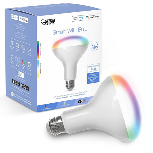 Feit Electric WiFi - foco LED inteligente BR30 que cambia de color y es regulable, no requiere concentrador, Alexa o Google Assistant, Classic, 65W, BR30