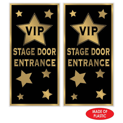 Beistle 2 fundas de plástico para puertas de entrada VIP para interiores y exteriores, decoración de fiestas nocturnas, 60 x 30 pulgadas, negro/dorado
