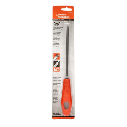 Crescent Nicholson 6" Triangle Single Cut Extra Slim Taper File with Red Handle - 21736NN