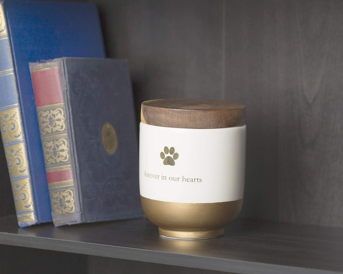 Pearhead Pet Ceramic Forever in Our Hearts Urna, Memorial para Mascotas, Dorado