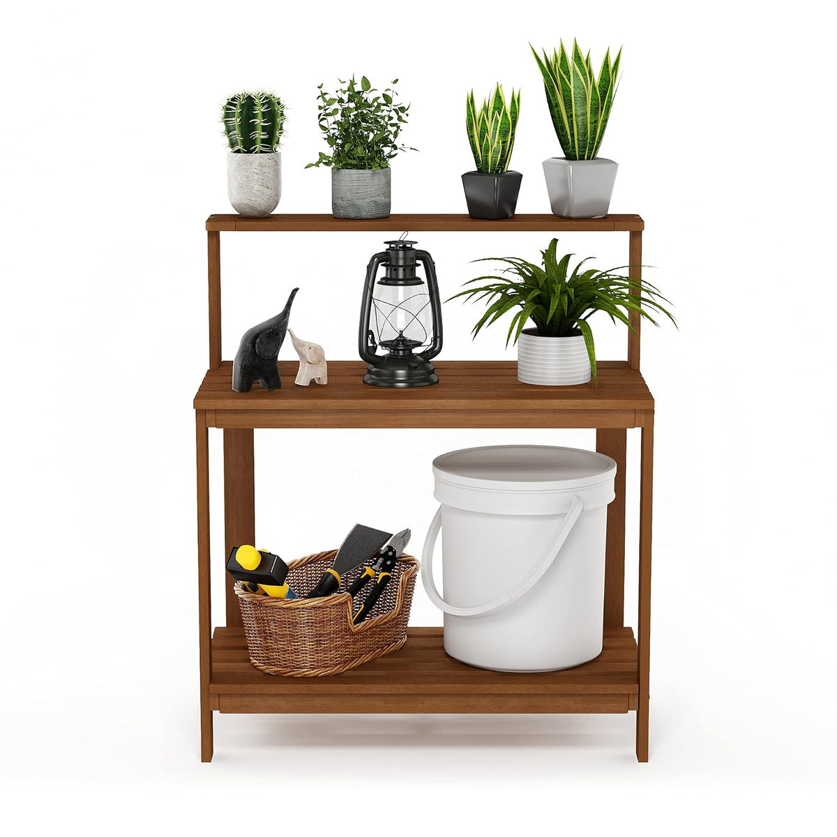 Furinno Tioman Banco para Macetas de Madera Dura, Natural
