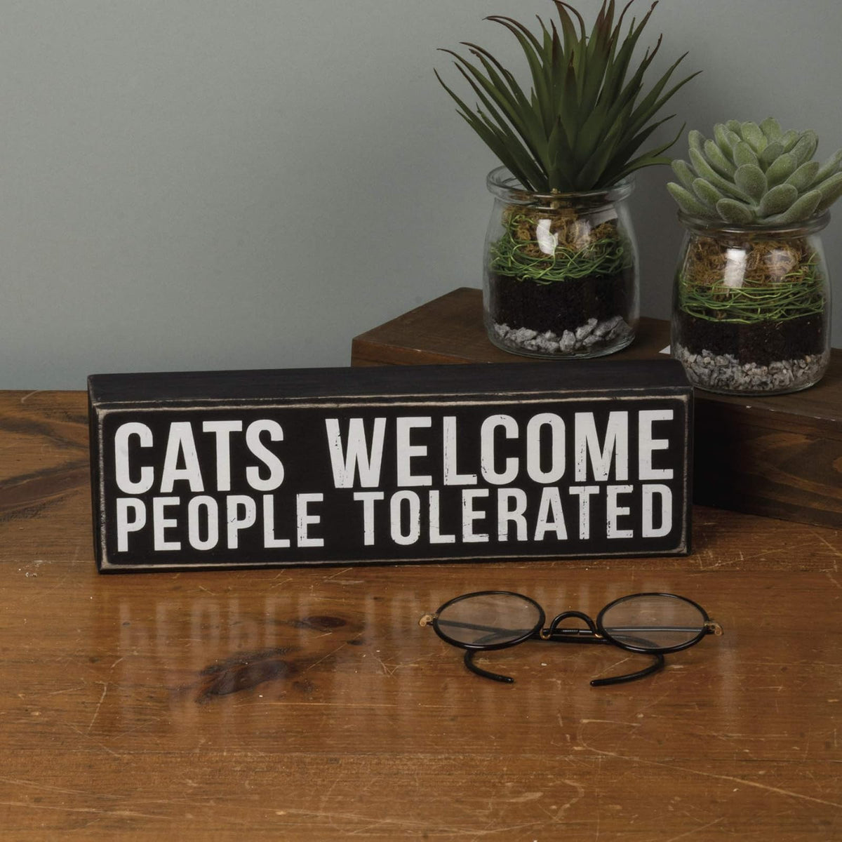 Primitives by Kathy Classic Box Sign, Cats Welcome-People Tolerated