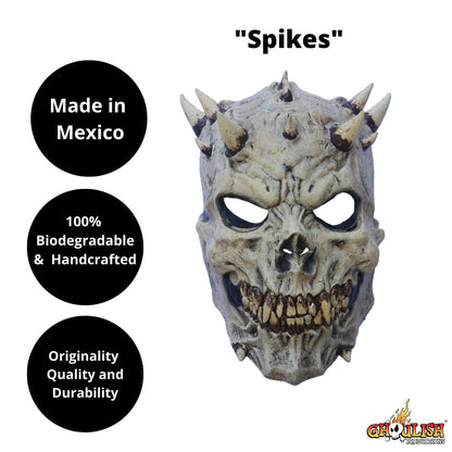 Máscara Artesanal Spikes Skull, Máscara de Craneo del Infierno con Cuernos, Disfraz de Calavera Malvada Ideal para Halloween y Día de Muertos