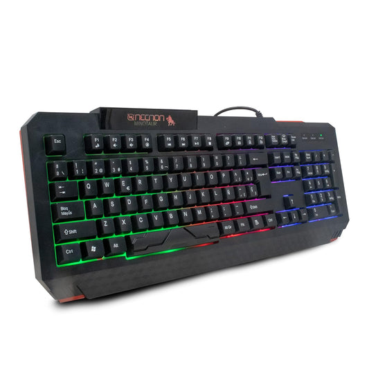Necnon NGK-Minotaur Teclado con Iluminación LED RGB - Membrana - Sin Bloqueo de Desplazamiento - Resistente a Salpicaduras - Negro Rojo