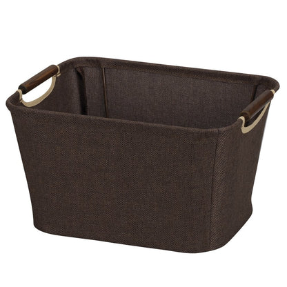 Household Essentials Small Tapered Storage Bin with Wood Handles, Coffee Linen