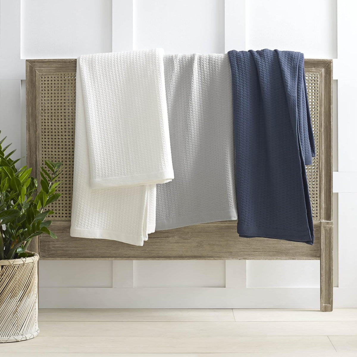 Nautica Baird Navy Cotton Blanket, Full/Queen