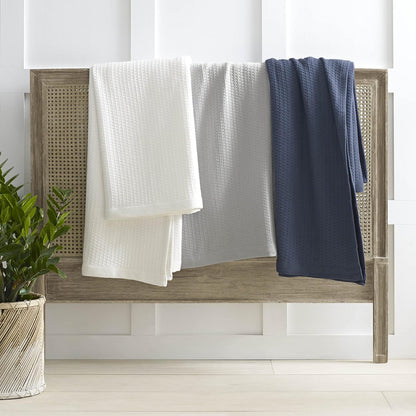 Nautica Baird Navy Cotton Blanket, Full/Queen