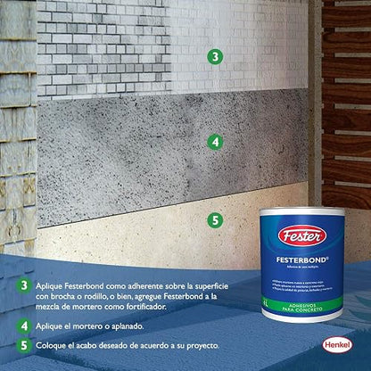 Fester Festerbond Adhesivo Acrílico de Usos Múltiples 4 Litros, Adherente para Unir Mortero Nuevo a Concreto Viejo y Sellador de Superficies Porosas, Color Blanco, Bote de 4 Litros
