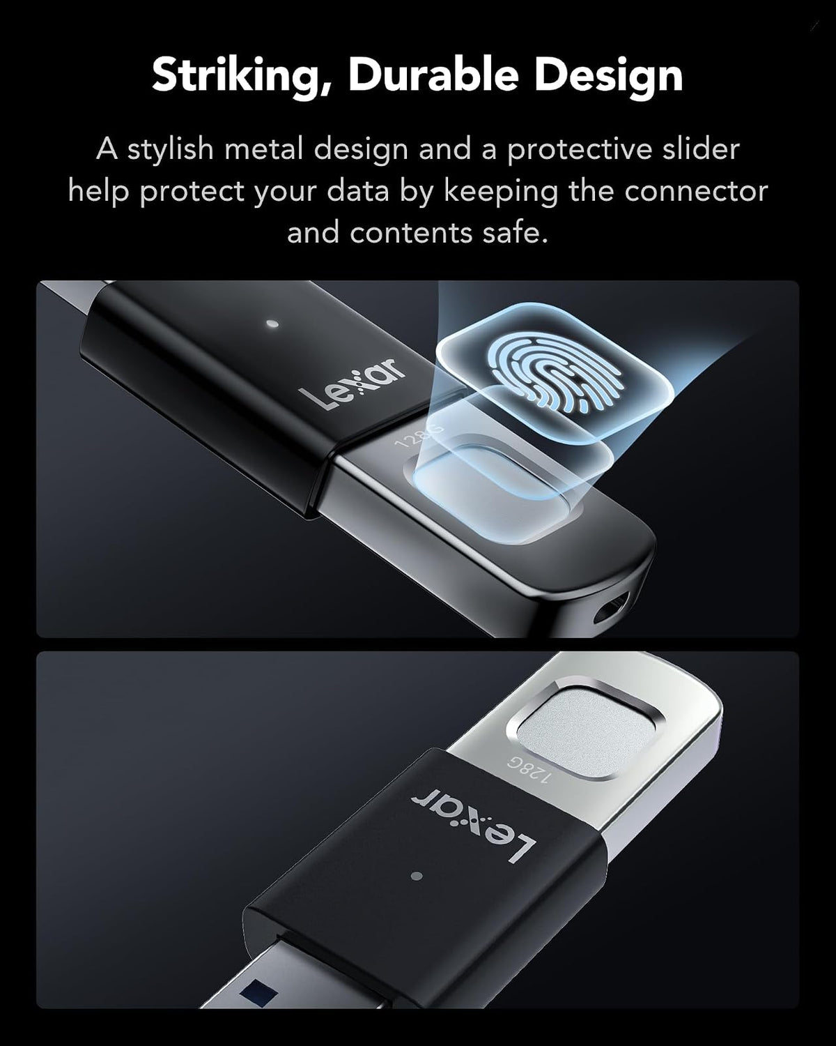 Lexar JumpDrive Fingerprint F35 Pro - Unidad Flash USB 3.2 Gen 1, hasta 400/300 MB/s de Lectura/Escritura, expansión de Almacenamiento y Copia de Seguridad, 256 bits AES y cifrado de Huellas