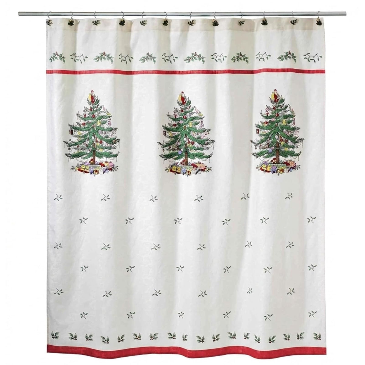 Avanti Linens Spode - Cortina de Ducha de Tela, decoración de baño navideño, colección de árbol de Navidad, 72 Pulgadas