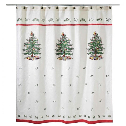 Avanti Linens Spode - Cortina de Ducha de Tela, decoración de baño navideño, colección de árbol de Navidad, 72 Pulgadas