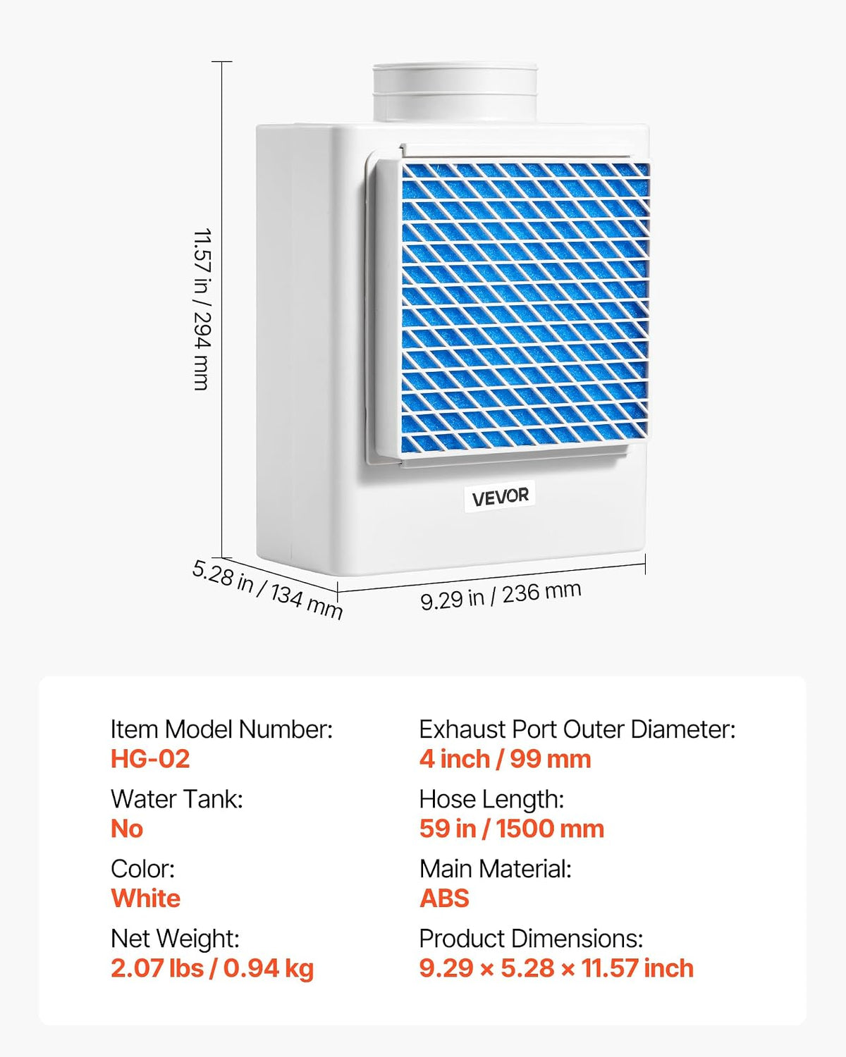 VEVOR Kit de Ventilación para Secadora Interior 3 en 1, a Un Puerto de Escape 99 mm, con Recordatorio Inteligente de Sobrecalentamiento, Campana Extractora, Tapa de Malla y Purificador Multicapa