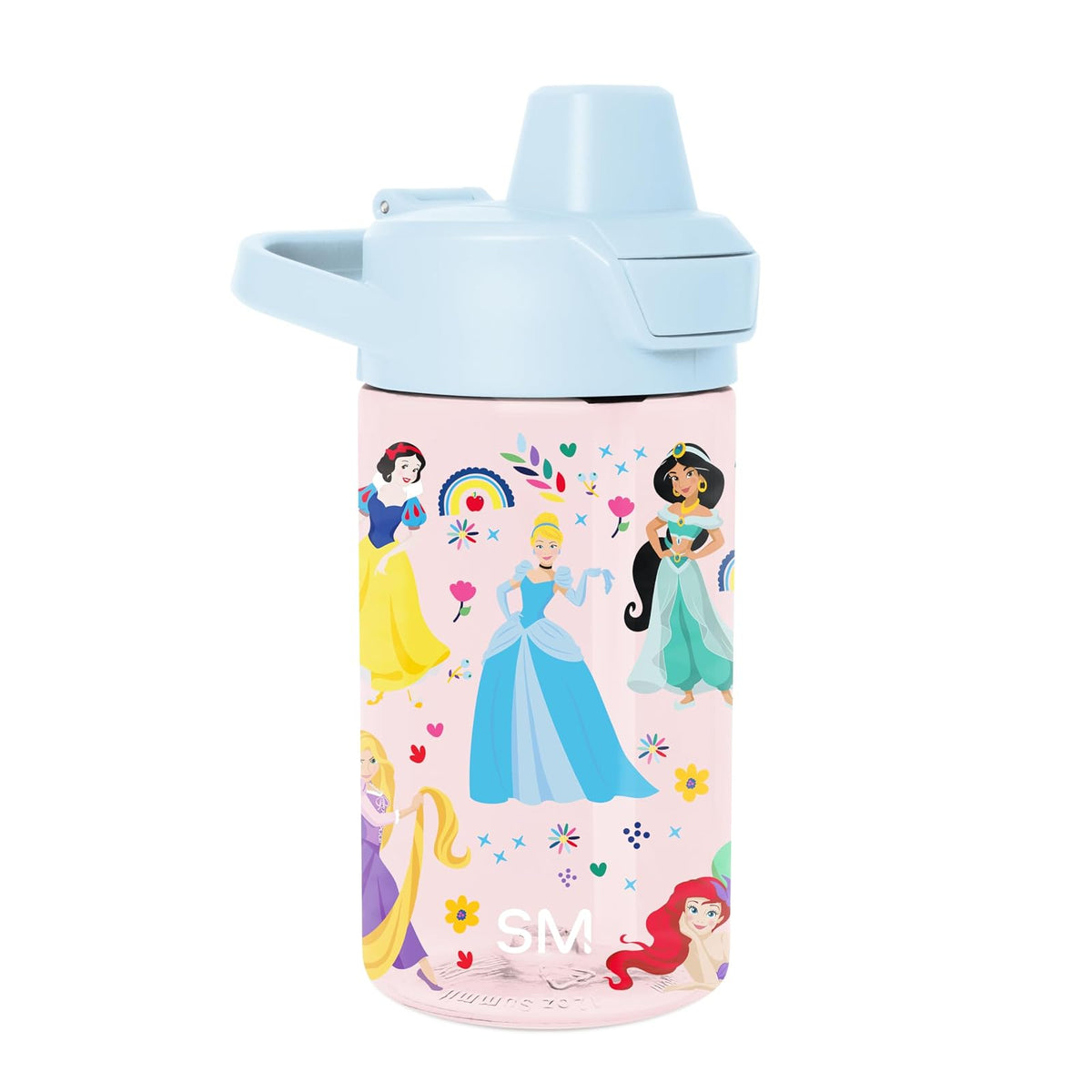 Simple Modern Disney Princess - Botella de agua para niños, de plástico, sin BPA, con tapa de popote a prueba de fugas, reutilizable y duradera para niños pequeños, niñas, colección Summit | 12 onzas,