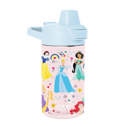 Simple Modern Disney Princess - Botella de agua para niños, de plástico, sin BPA, con tapa de popote a prueba de fugas, reutilizable y duradera para niños pequeños, niñas, colección Summit | 12 onzas,