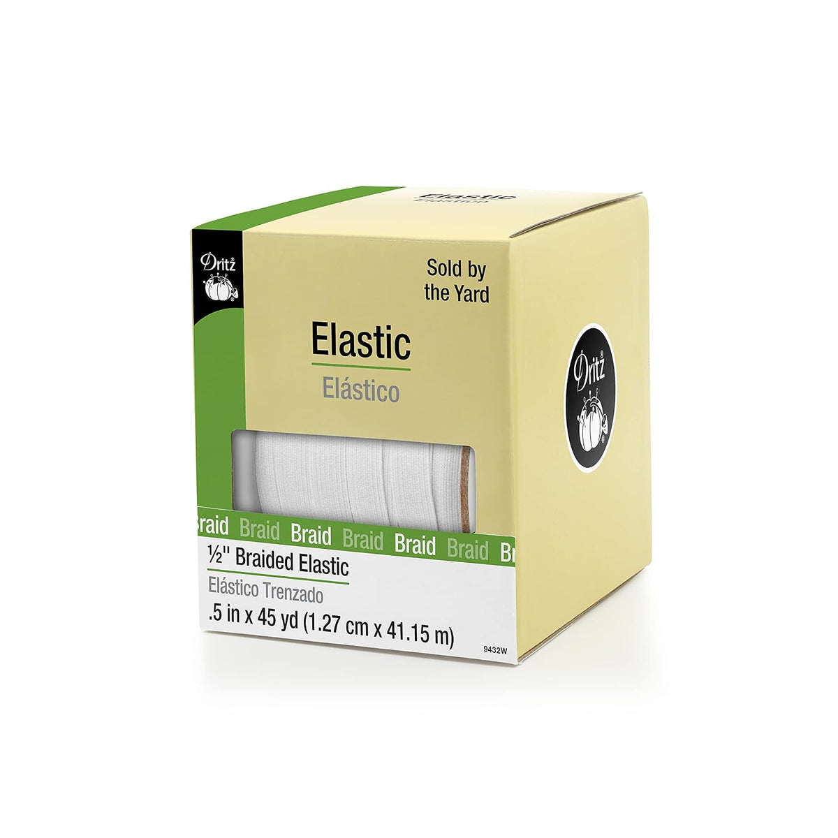 DRITZ Tela elástica trenzada de 1/2 pulgada, color blanco