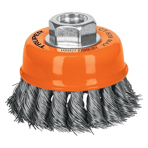 Truper CT-608, Carda de copa, alambre trenzado fino, 3" para esmeril